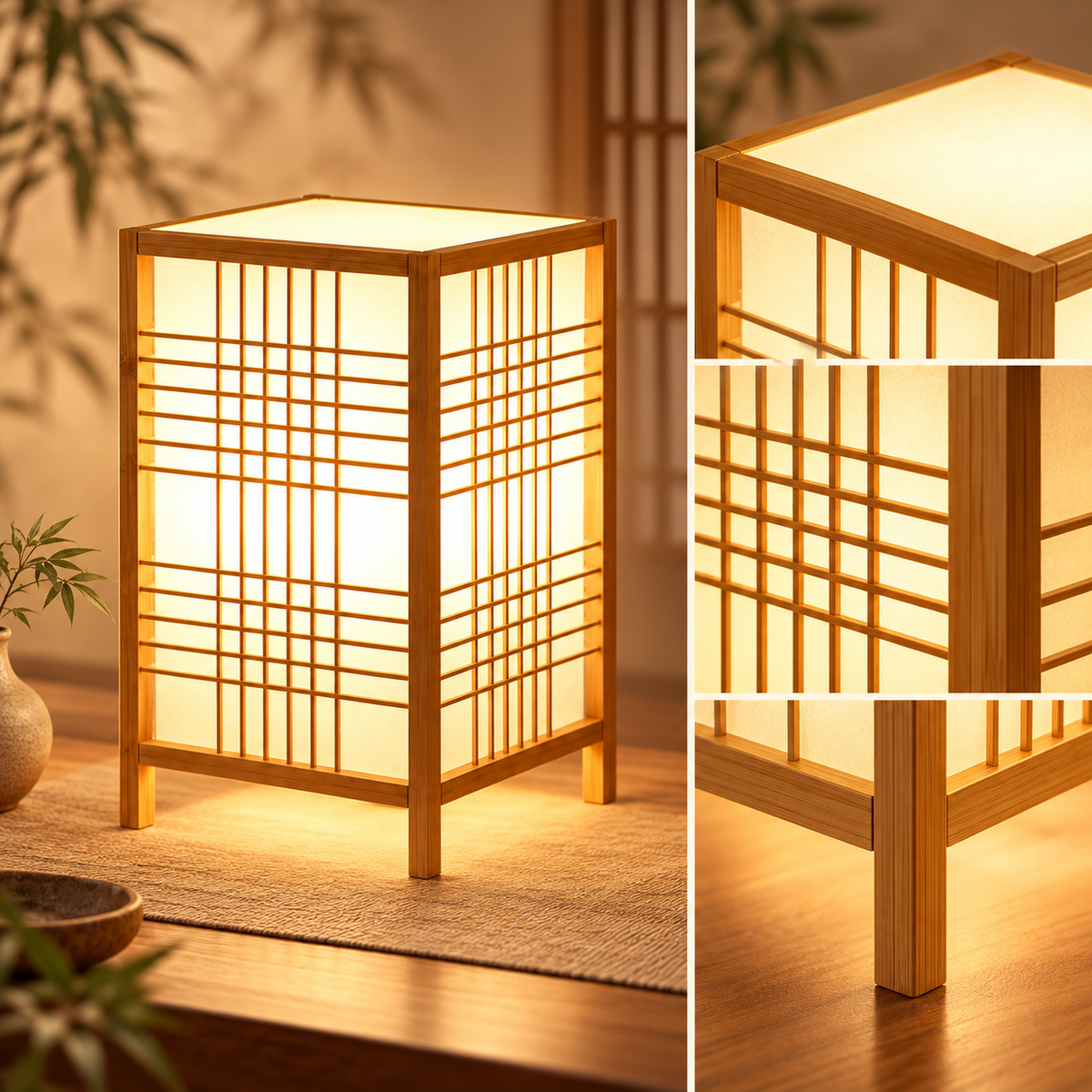 Japanische Bambus-Tischlampe mit sanftem Licht im Zen-Stil