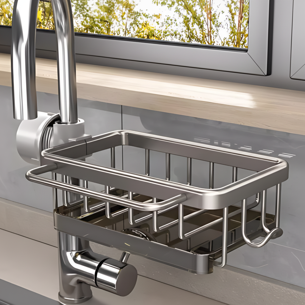Organizzatore per Lavello da Cucina Cestino di Stoccaggio in Alluminio con Design per Drenaggio Rapido