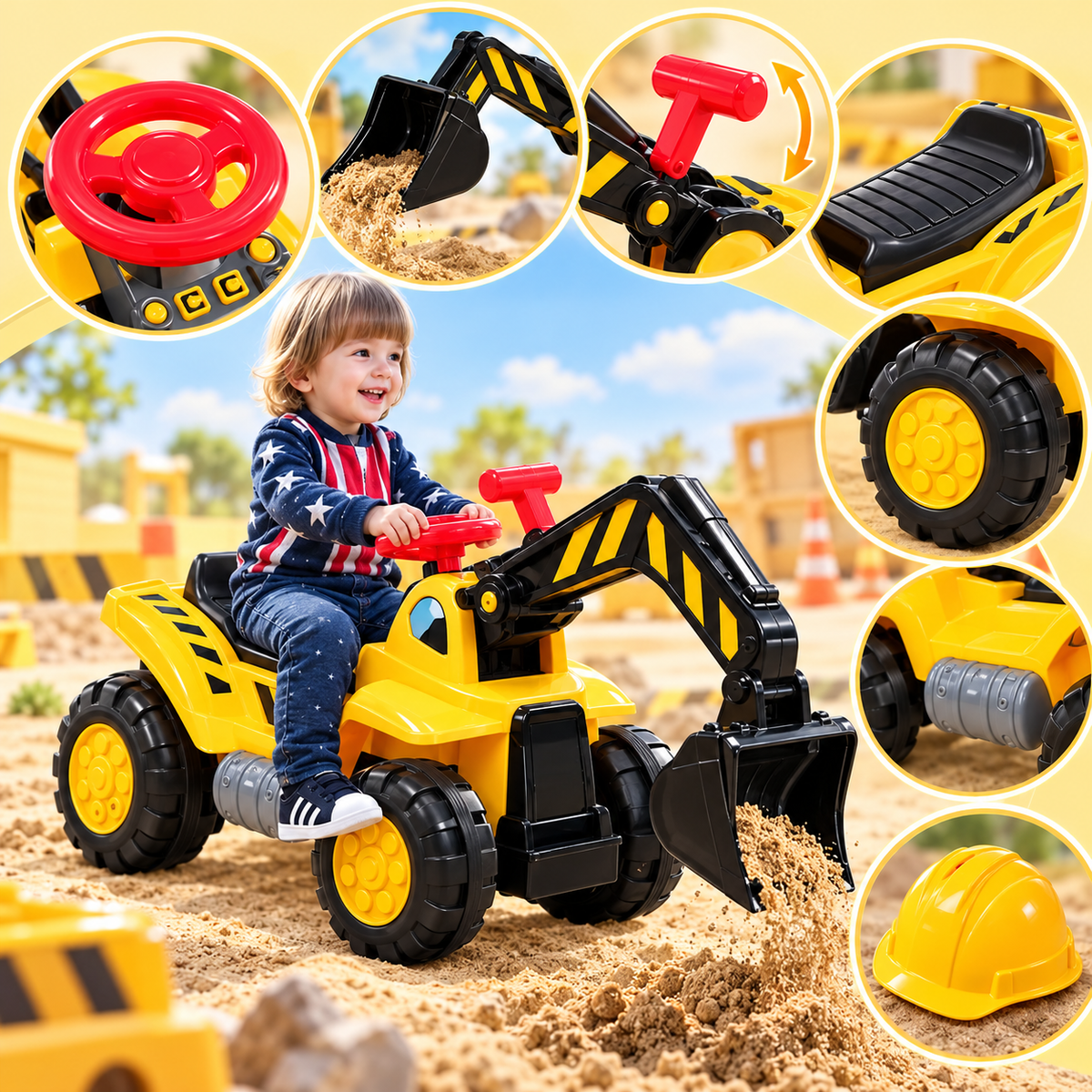 Giocattolo escavatore per bambini, gioco da cavalcare all'aperto per un divertimento attivo