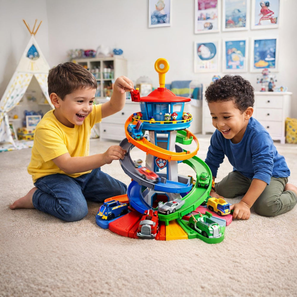 Torre Scivolo con Pista da Corsa per Macchinine dei Bambini