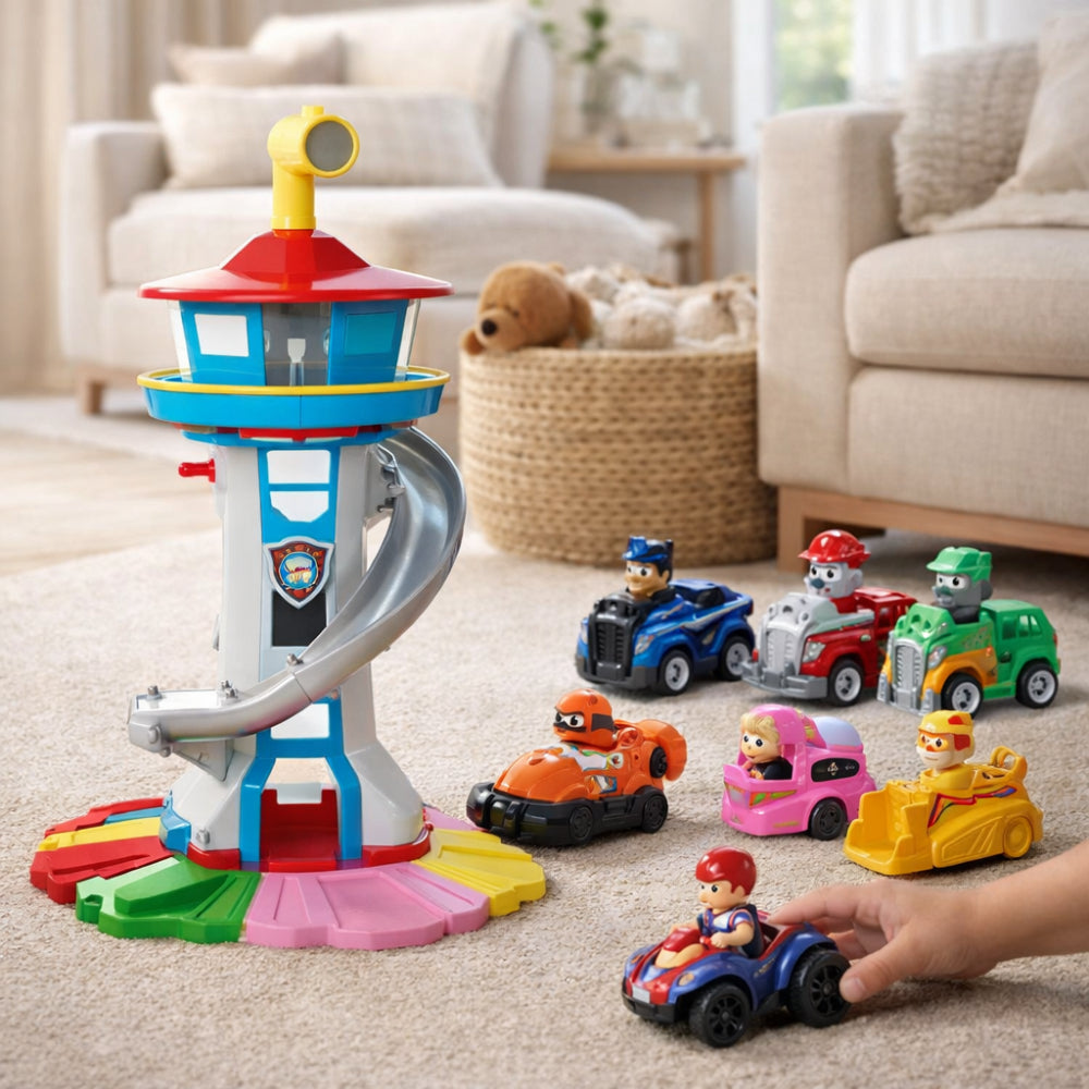 Torre Scivolo con Pista da Corsa per Macchinine dei Bambini