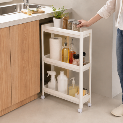 Scaffale portaoggetti da cucina con ruote, design salvaspazio