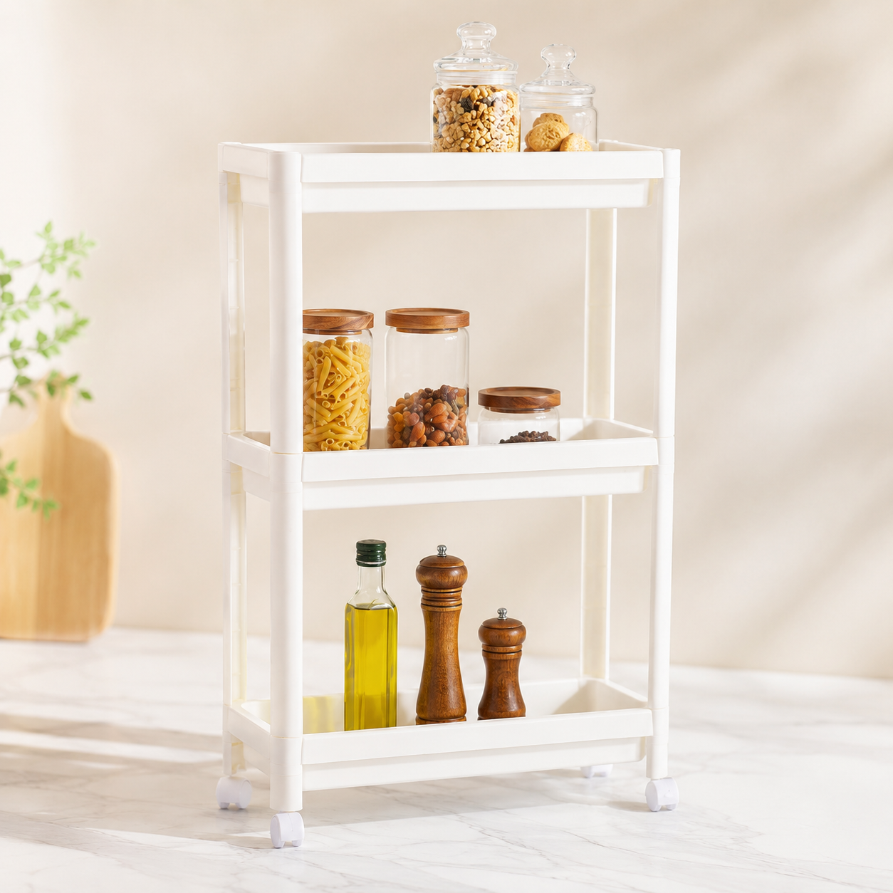 Scaffale portaoggetti da cucina con ruote, design salvaspazio