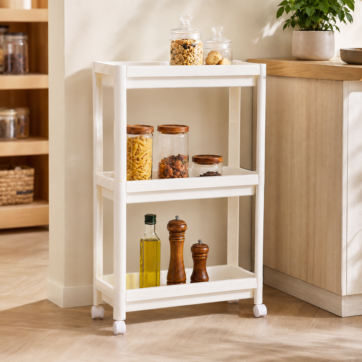 Scaffale portaoggetti da cucina con ruote, design salvaspazio