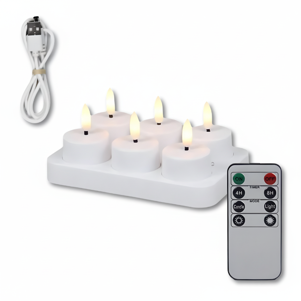 LED-Kerzen Flammenlos Set Fernbedienung Timer USB Wiederaufladbar