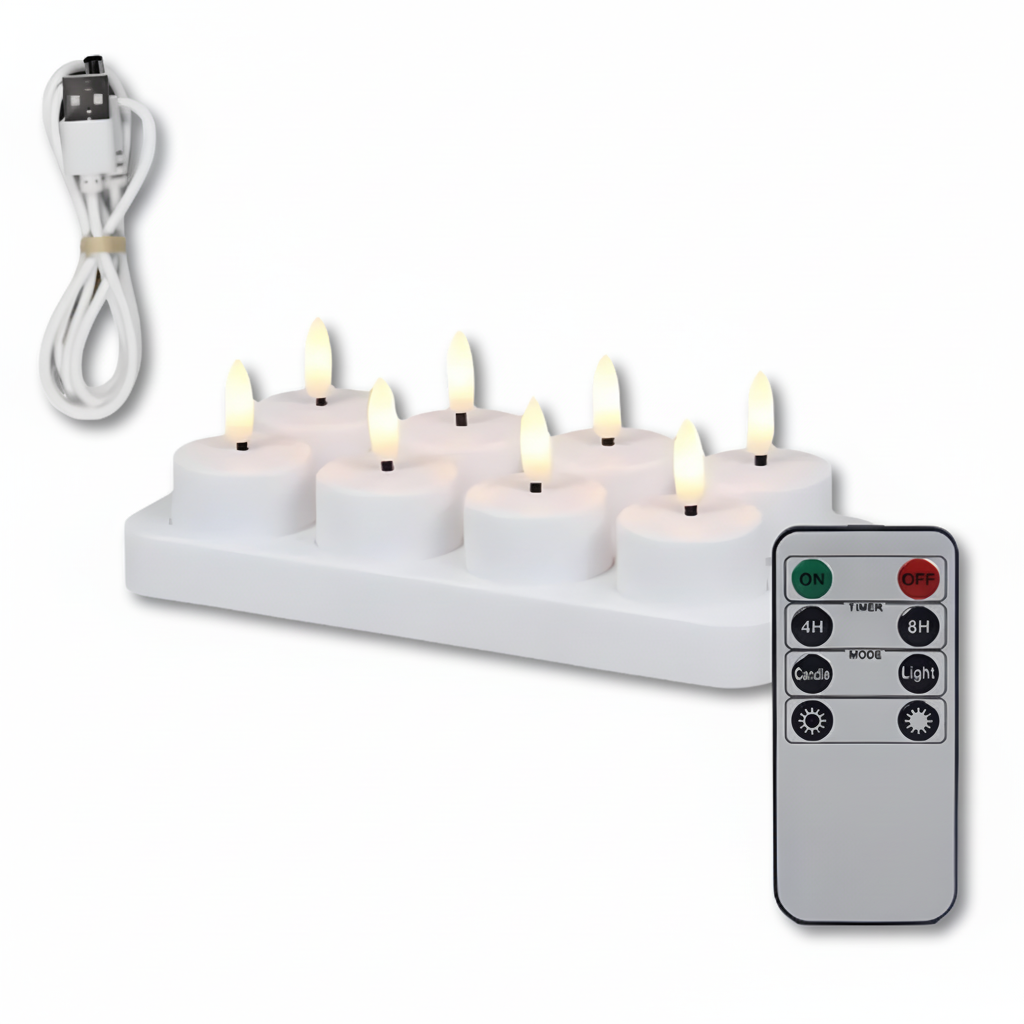 LED-Kerzen Flammenlos Set Fernbedienung Timer USB Wiederaufladbar
