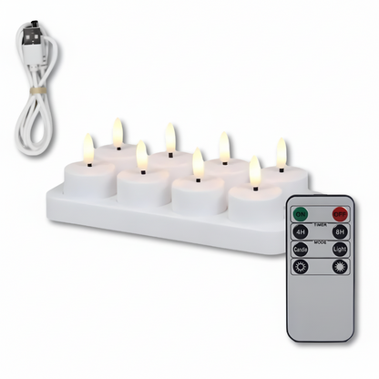 LED-Kerzen Flammenlos Set Fernbedienung Timer USB Wiederaufladbar