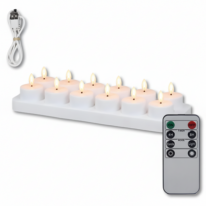 LED-Kerzen Flammenlos Set Fernbedienung Timer USB Wiederaufladbar