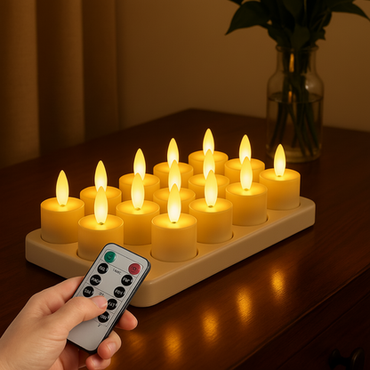 LED-Kerzen Flammenlos Set Fernbedienung Timer USB Wiederaufladbar