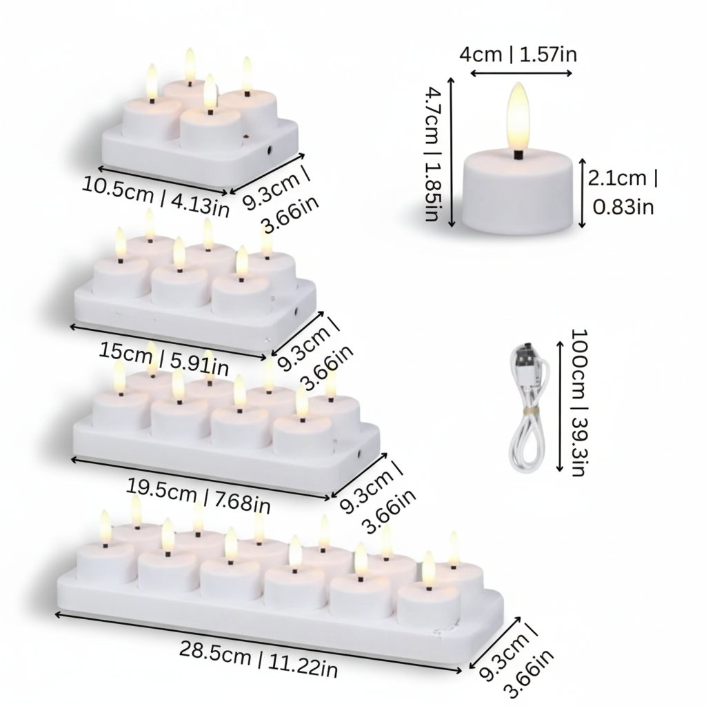 LED-Kerzen Flammenlos Set Fernbedienung Timer USB Wiederaufladbar
