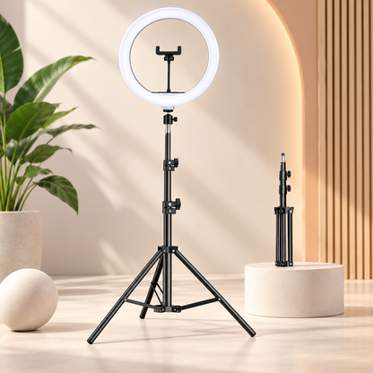 LED-ringlys til professionelt studie med justerbart stativ