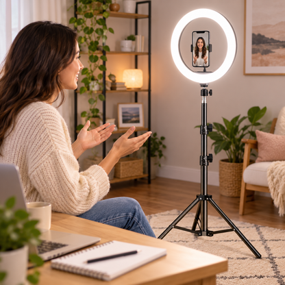 LED-ringlys til professionelt studie med justerbart stativ