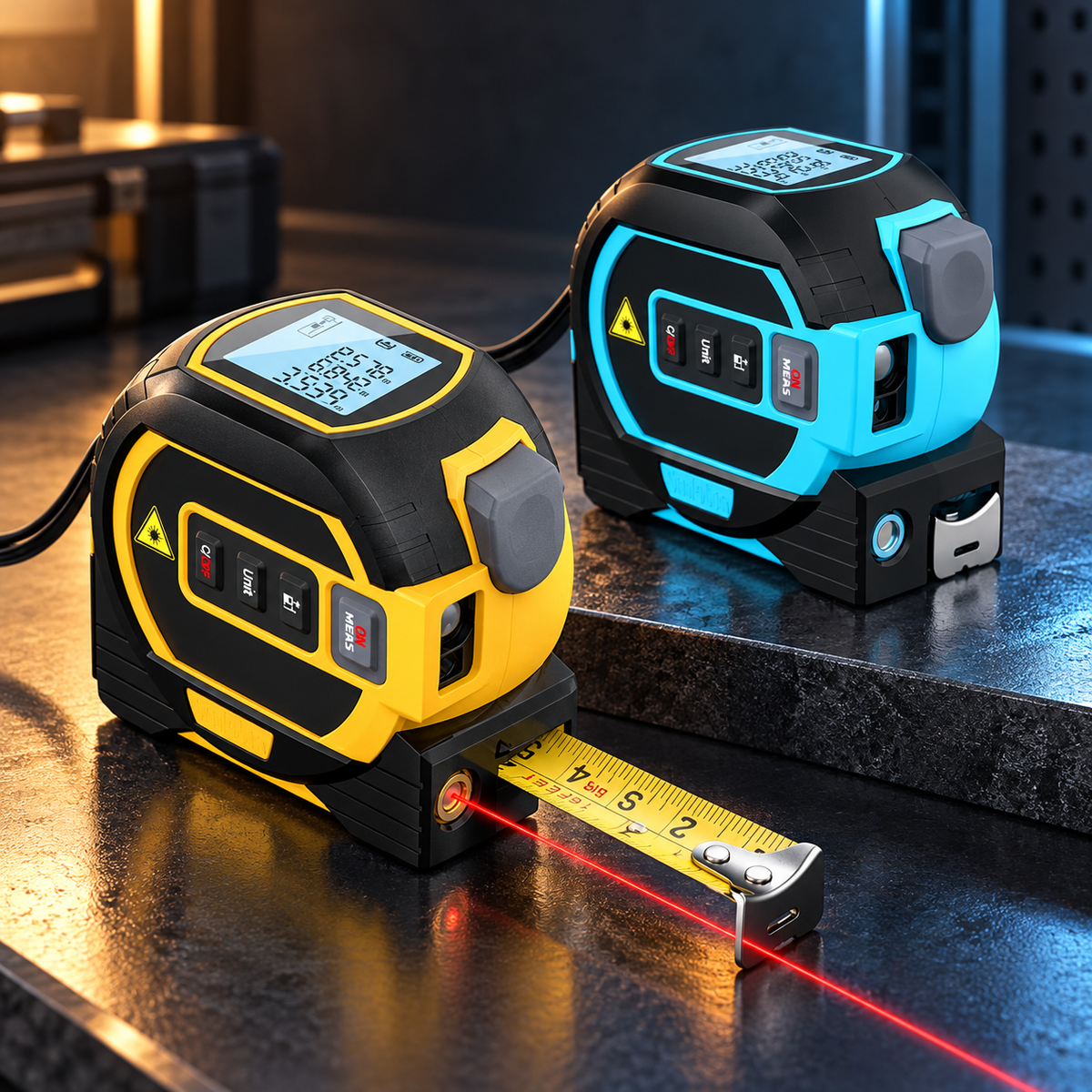 Digitalt lasermålebånd med multifunktionelt design