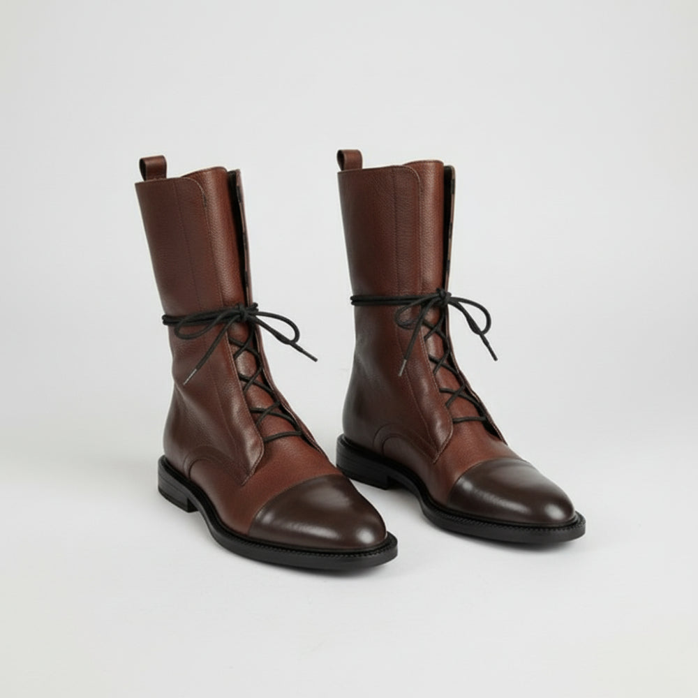 Botines de vestir de cuero para mujer con cordones y tobillo