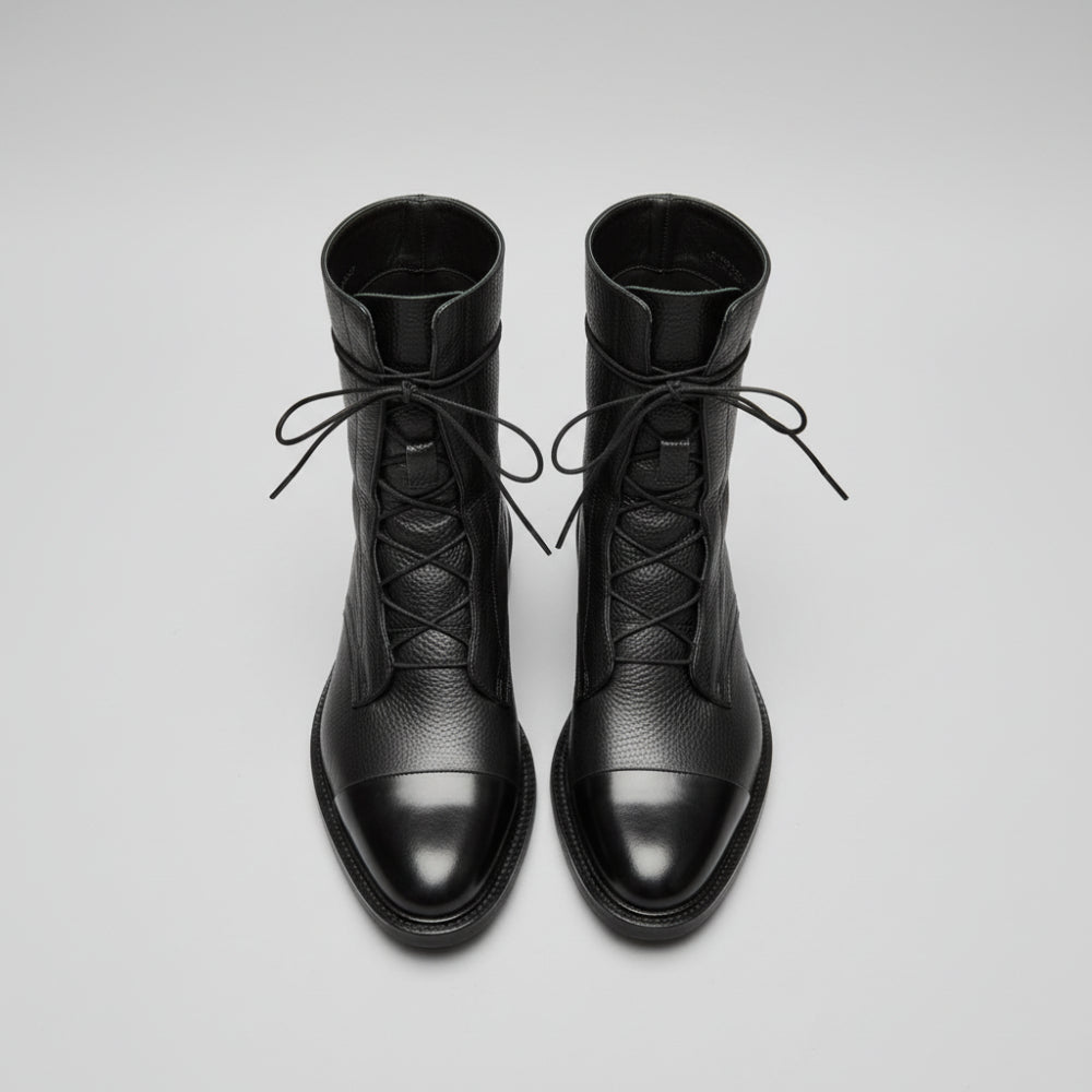 Botines de vestir de cuero para mujer con cordones y tobillo