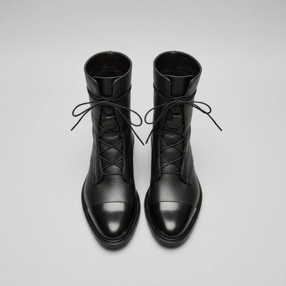 Botines de vestir de cuero para mujer con cordones y tobillo