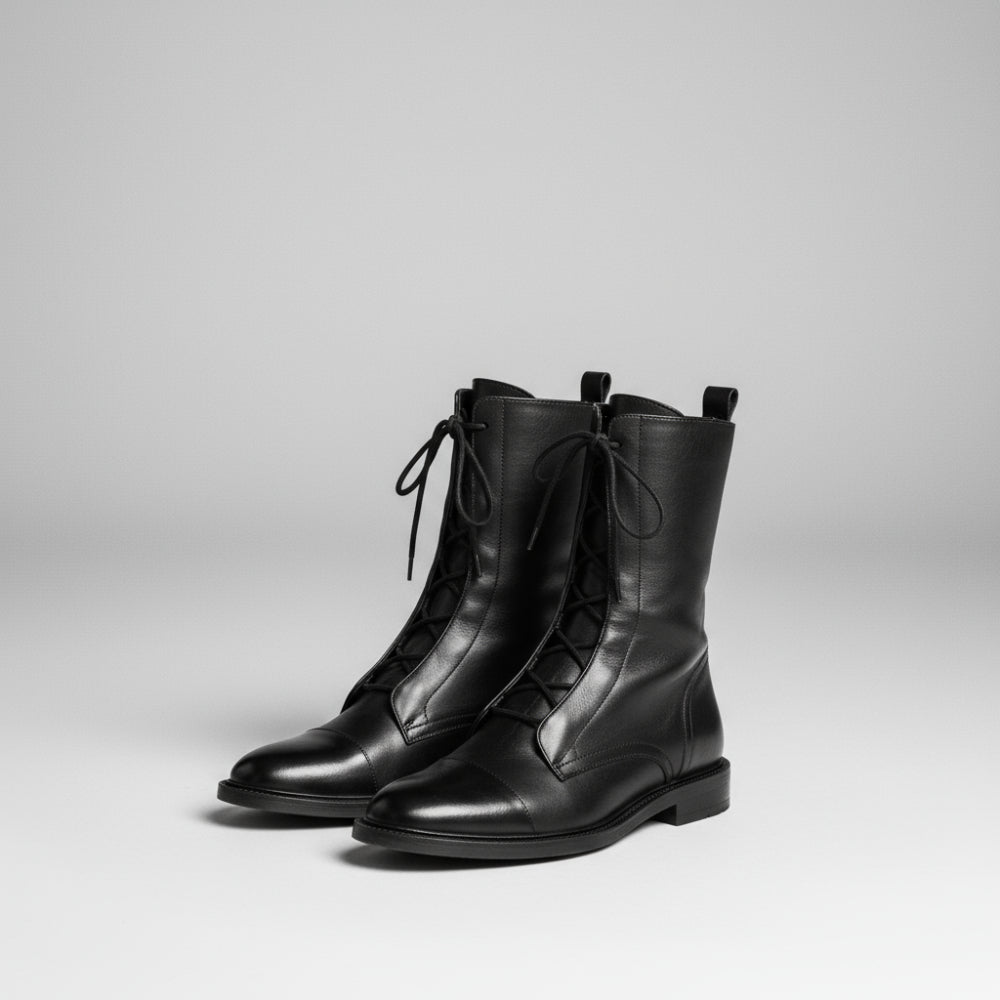 Botines de vestir de cuero para mujer con cordones y tobillo