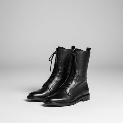 Botines de vestir de cuero para mujer con cordones y tobillo