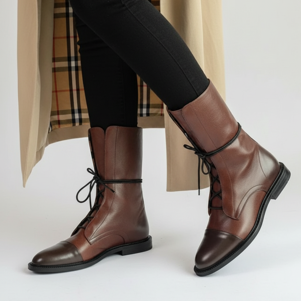 Botines de vestir de cuero para mujer con cordones y tobillo