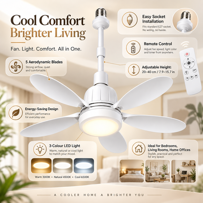 Loftfatningsventilator Loftventilator med lys Fjernbetjening Energibesparende