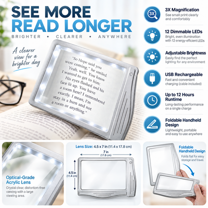 Lighted Magnifier Portable Reading LED Foldable Handheld