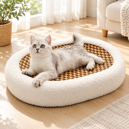 Luxury Plush Cat Bed Scratchable Lounger Cozy Round