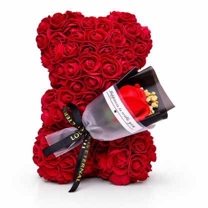 Decor de masă Ursuleț cu trandafir Floare artificială Cadou de Valentine Expunere