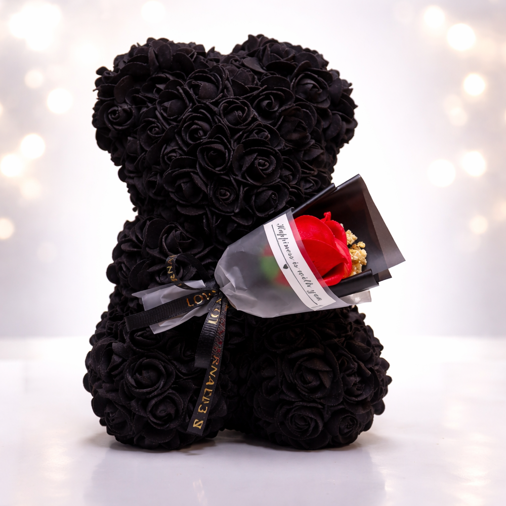 Decor de masă Ursuleț cu trandafir Floare artificială Cadou de Valentine Expunere