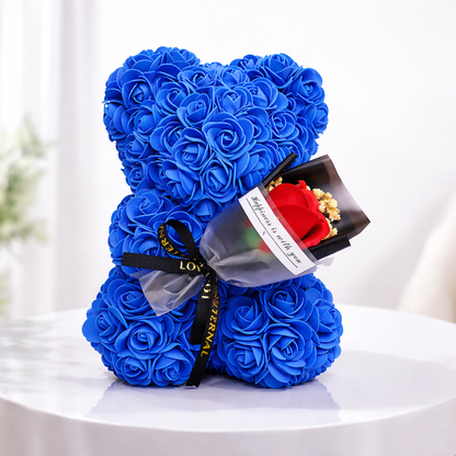 Decor de masă Ursuleț cu trandafir Floare artificială Cadou de Valentine Expunere