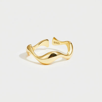 Ring Minimalist Gold Adjustable Ocean Inspired Sterling Silver
