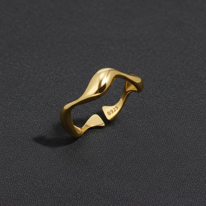 Ring Minimalist Gold Adjustable Ocean Inspired Sterling Silver