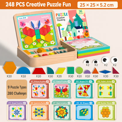Juego educativo de bloques de madera con patrón magnético para aprendizaje STEM