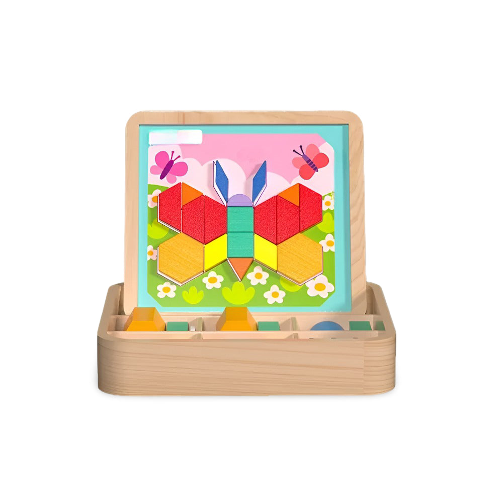 Juego educativo de bloques de madera con patrón magnético para aprendizaje STEM