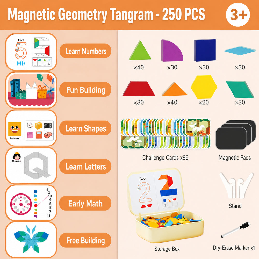 Juego educativo de bloques de madera con patrón magnético para aprendizaje STEM