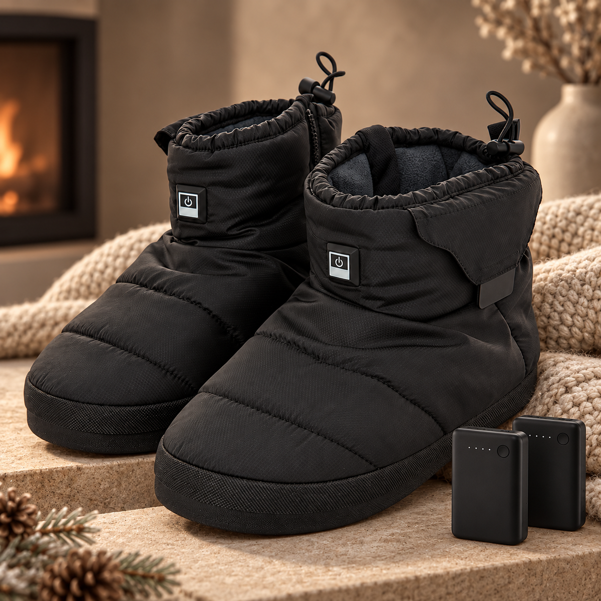 Memory Foam Heated Slippers Outdoor Adjustable Cozy Grip