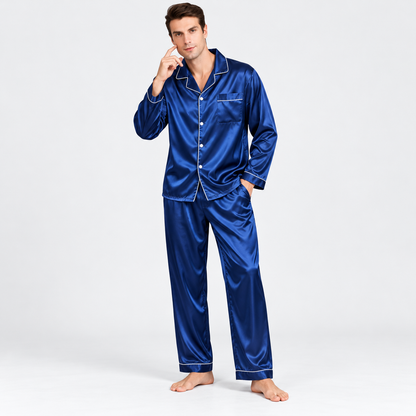 Mænds pyjamas sæt med langærmet overdel | Bukser med elastisk linning