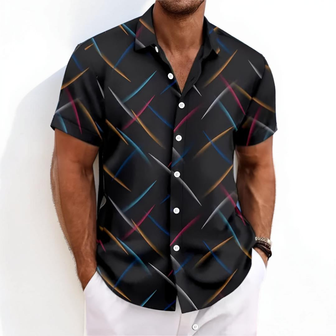 Camicia da uomo a maniche corte con bottoni e motivo geometrico
