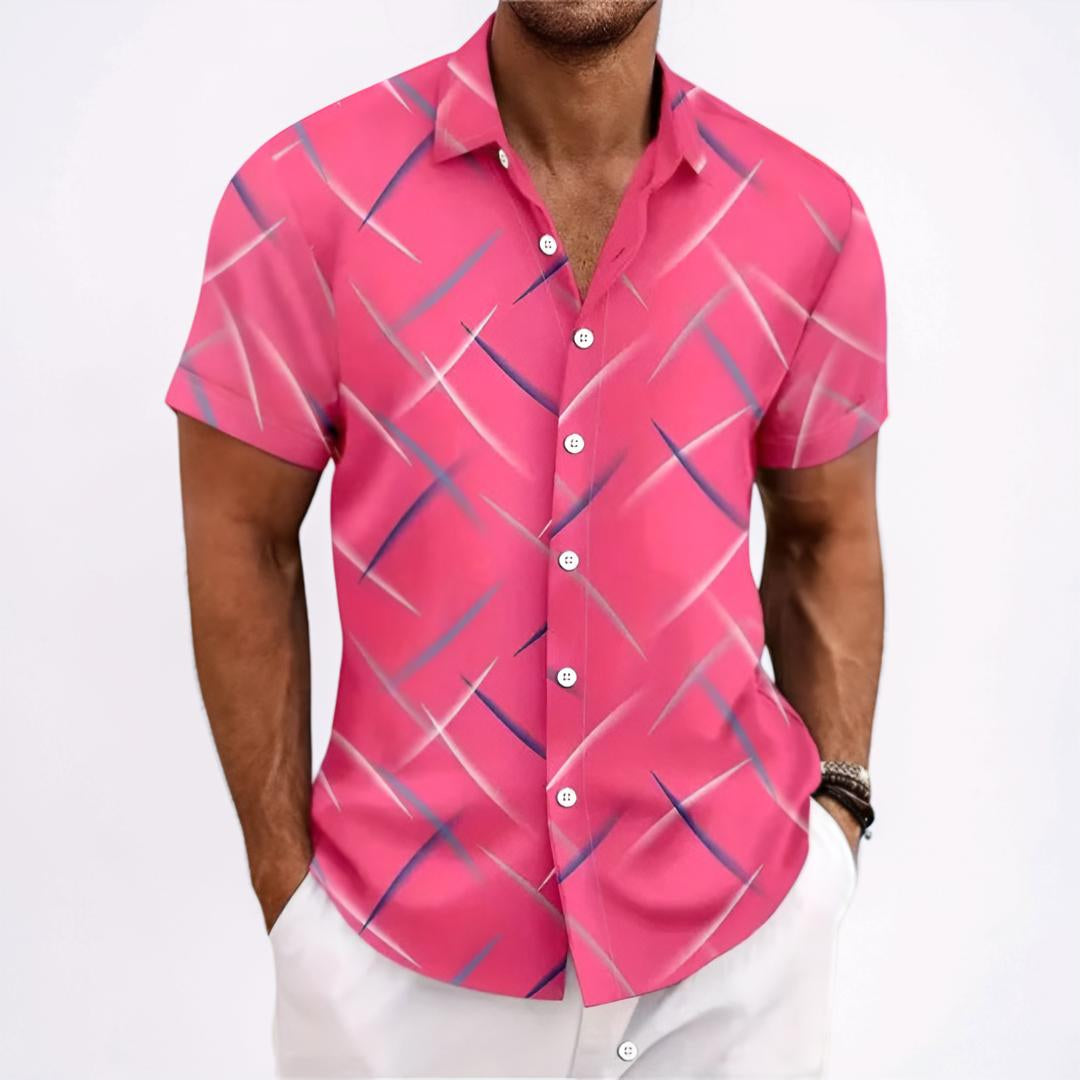 Camicia da uomo a maniche corte con bottoni e motivo geometrico