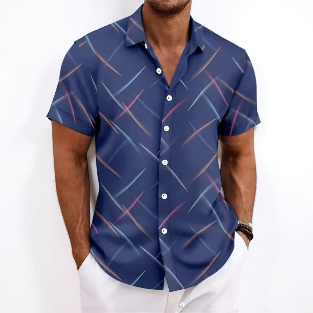 Camicia da uomo a maniche corte con bottoni e motivo geometrico