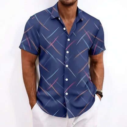 Camicia da uomo a maniche corte con bottoni e motivo geometrico