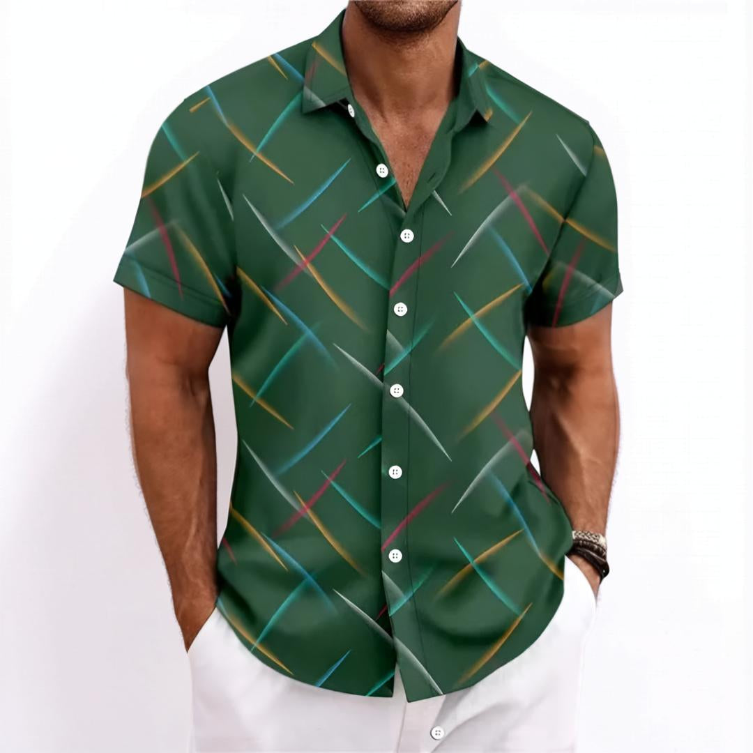 Camicia da uomo a maniche corte con bottoni e motivo geometrico