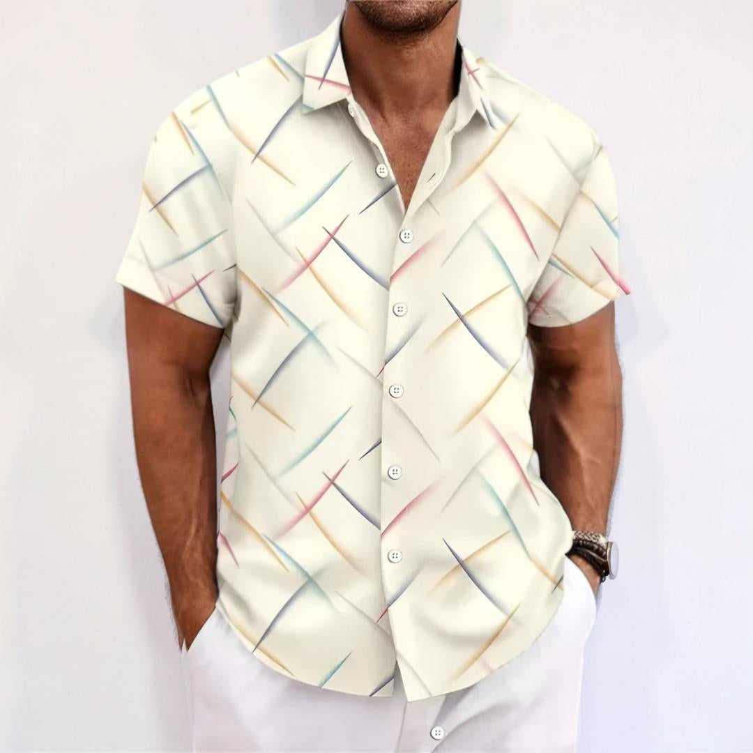 Camicia da uomo a maniche corte con bottoni e motivo geometrico