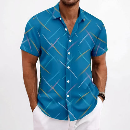 Camicia da uomo a maniche corte con bottoni e motivo geometrico
