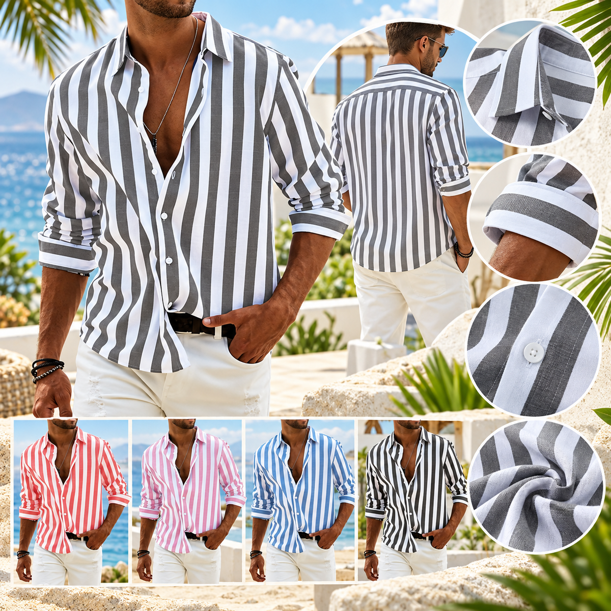 Camisa de verano a rayas para hombre Corte regular | Diseño clásico a rayas