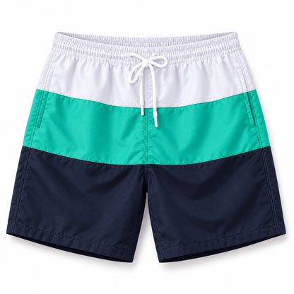 Calções de banho de homem, duráveis e com padrão patchwork | Roupa de praia