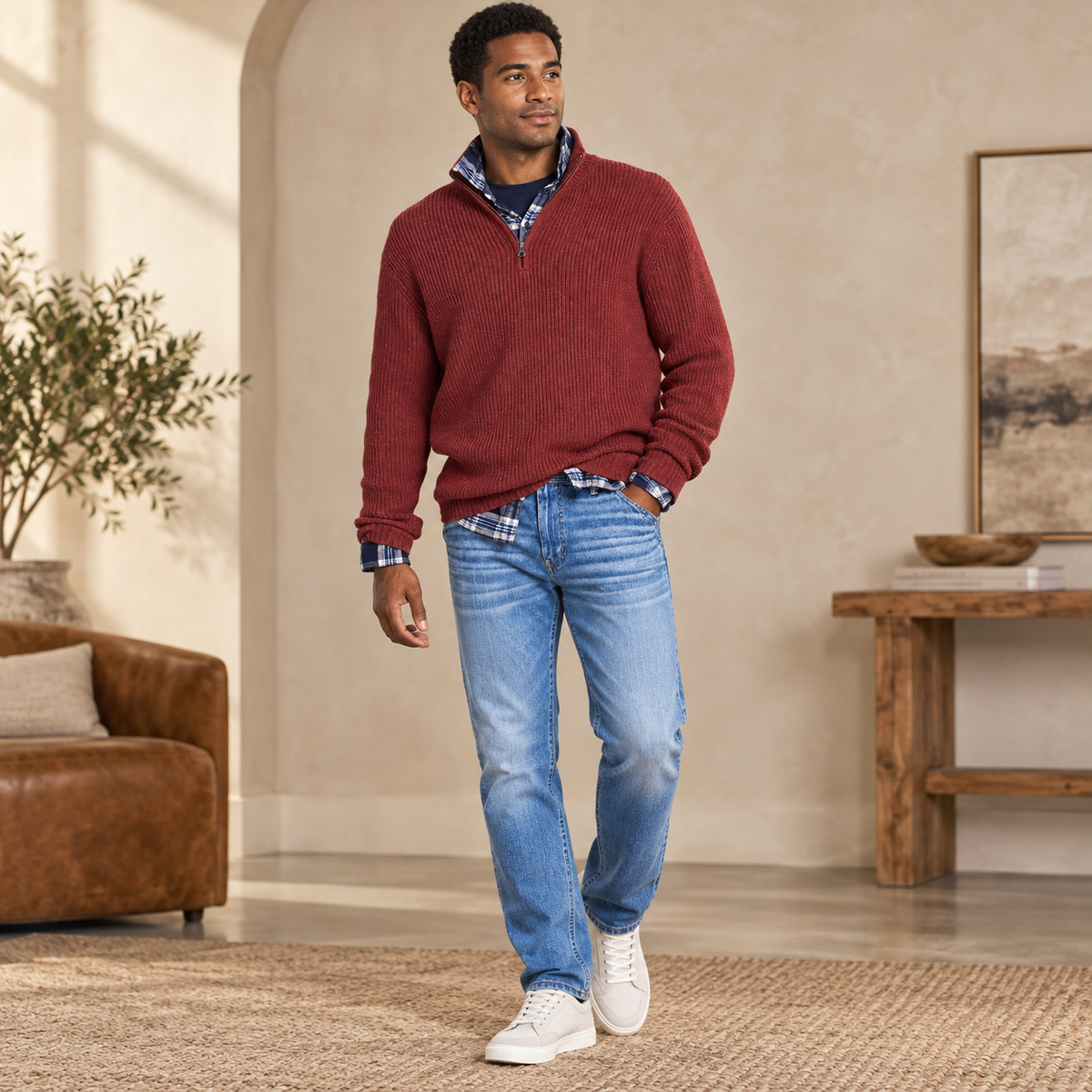 Alsidig business-casual-sweater med lynlås til mænd | Kontortøj