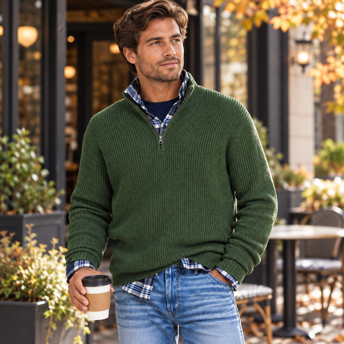 Alsidig business-casual-sweater med lynlås til mænd | Kontortøj