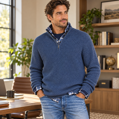 Alsidig business-casual-sweater med lynlås til mænd | Kontortøj