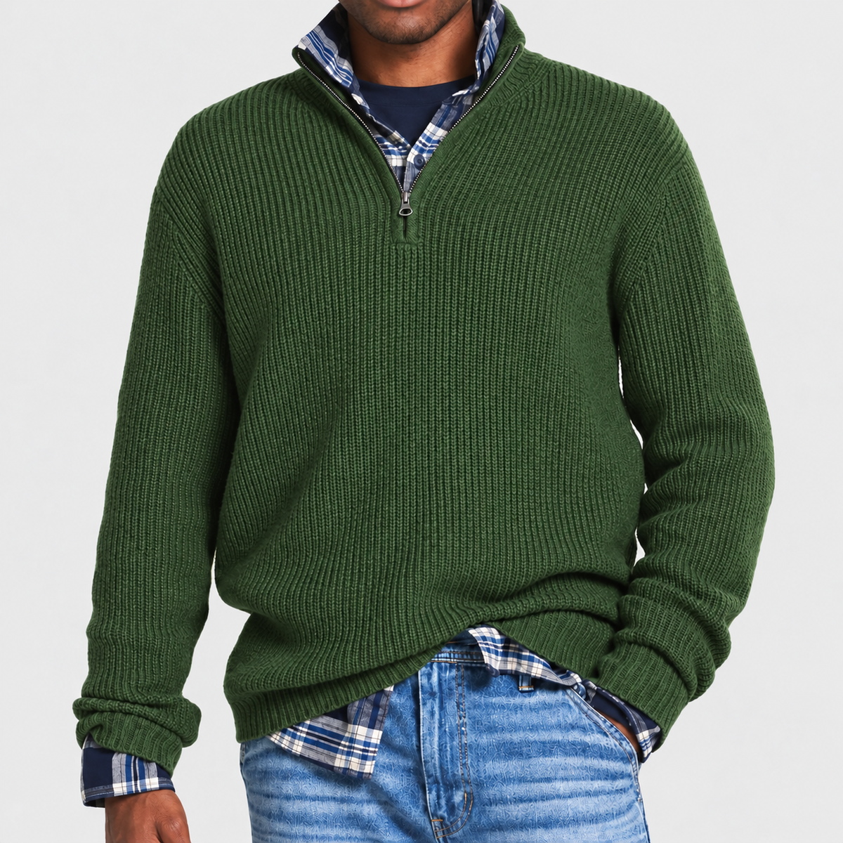 Alsidig business-casual-sweater med lynlås til mænd | Kontortøj
