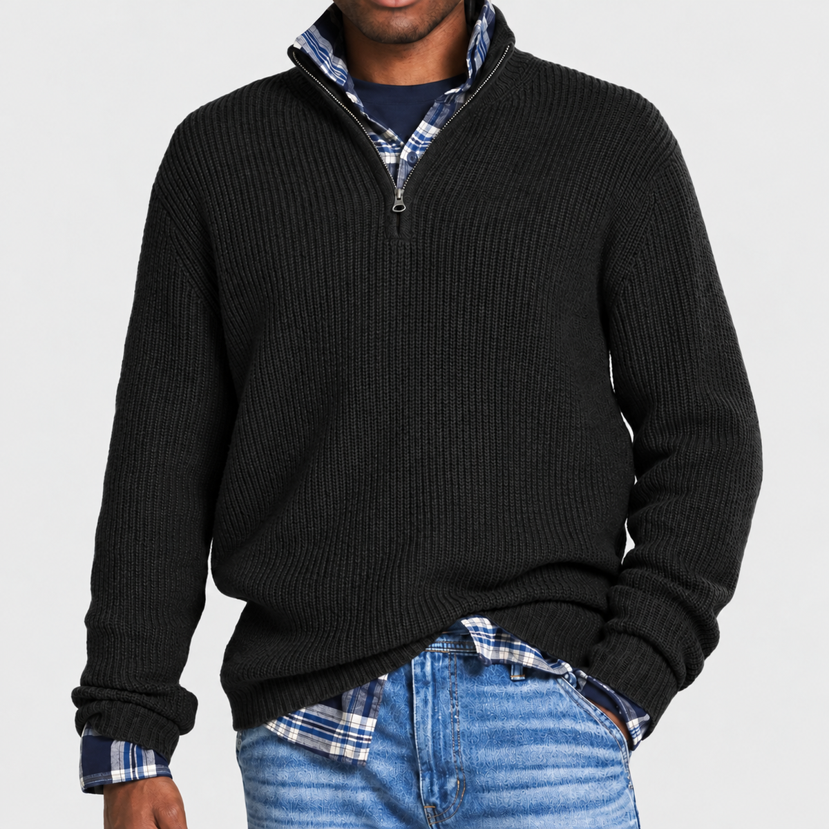 Alsidig business-casual-sweater med lynlås til mænd | Kontortøj